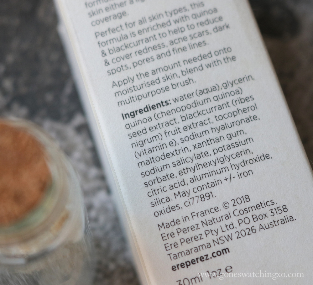 Ere Perez Quinoa Water Foundation Review &amp; Swatches. Dawn &amp; Haze Ingredients. Gone Swatching xo