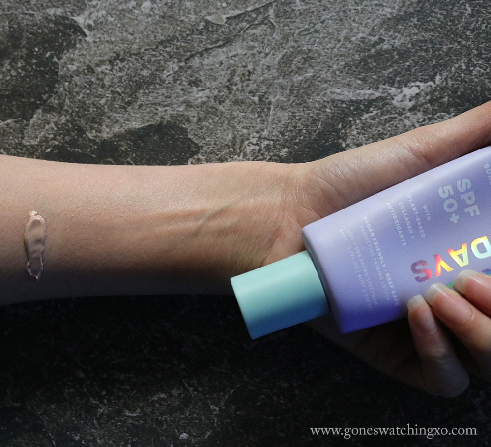 Naked Sundays SPF50 Vegan Collagen Glow Mineral Perfecting Priming Lotion. Arm Swatch. Australian Zinc Oxide, Reef safe Sunscreen. Gone Swatching xo