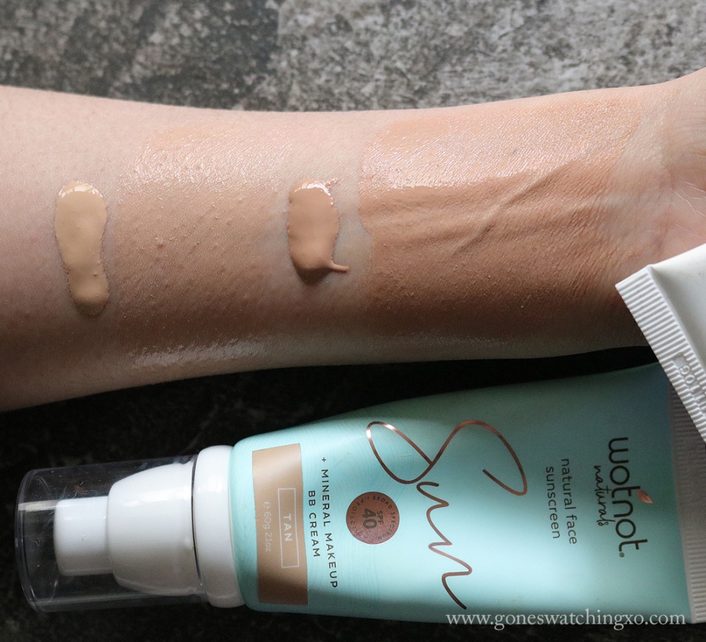 Wotnot Naurals Natural Face Sunscreen SPF40. Mineral Makeup BB cream. Beige &amp; Tan arm swatches. Collagen, Anti-oxidants Australian made sunscreen. Gone Swatching xo